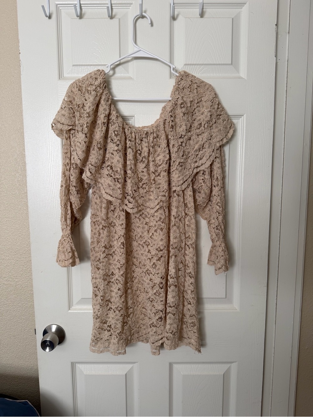 Victoria's Secret Beige Lace Off-Shoulder Long Sleeve Dress